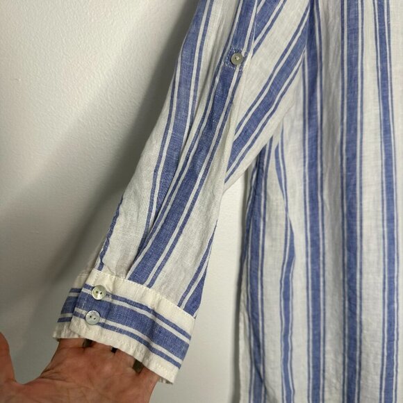 St Tropez Button up Shirt 1X White blue Stripe 100% Linen - Picture 4 of 11